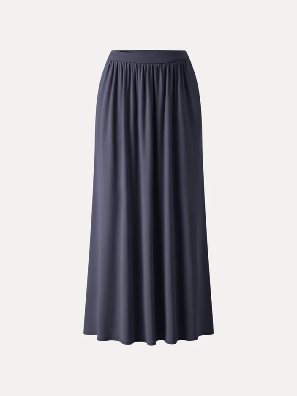 NWT OGL Tencel-Linen Soft Linen Knit Gathered A-Line Maxi Skirt in navy